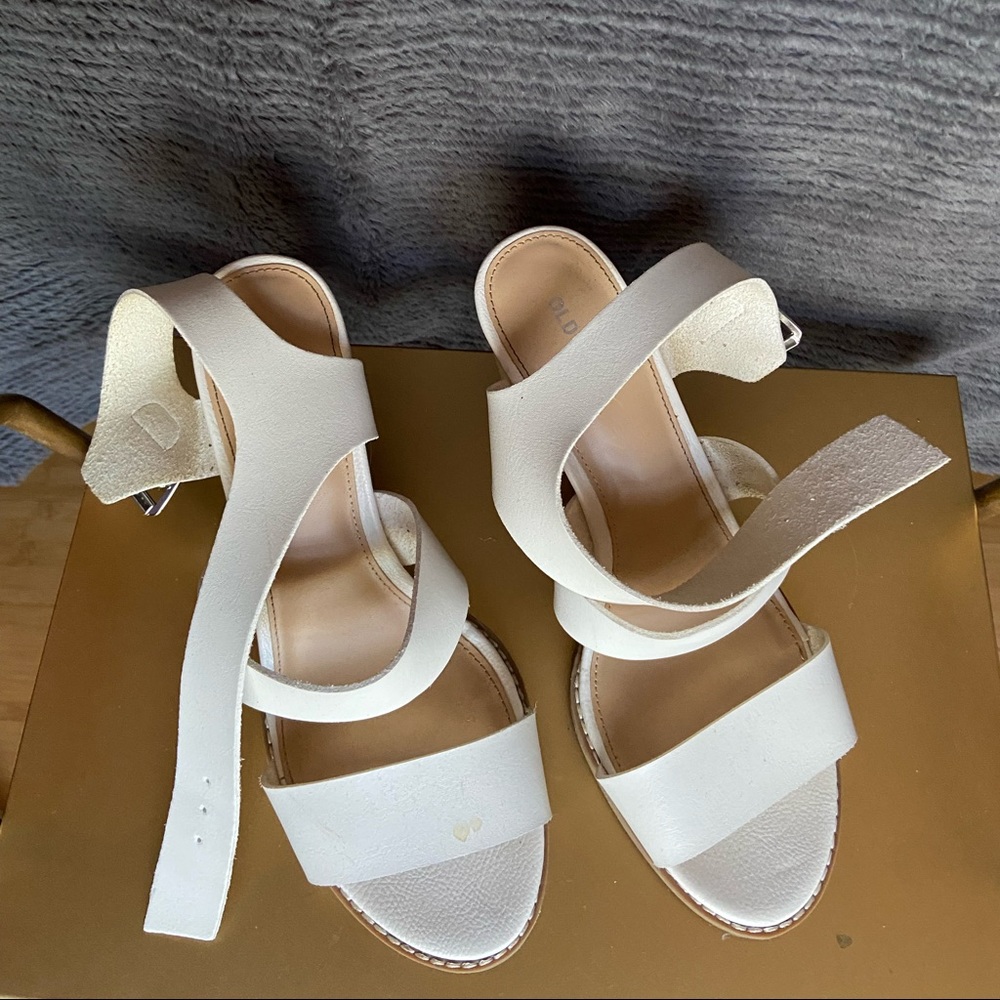 White thick strap heels